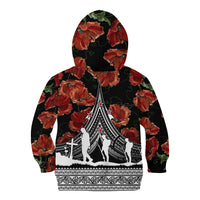 New Zealand ANZAC Day Kid Hoodie Poppy With Polynesian Pattern - Wonder Print Shop