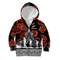 New Zealand ANZAC Day Kid Hoodie Poppy With Polynesian Pattern - Wonder Print Shop