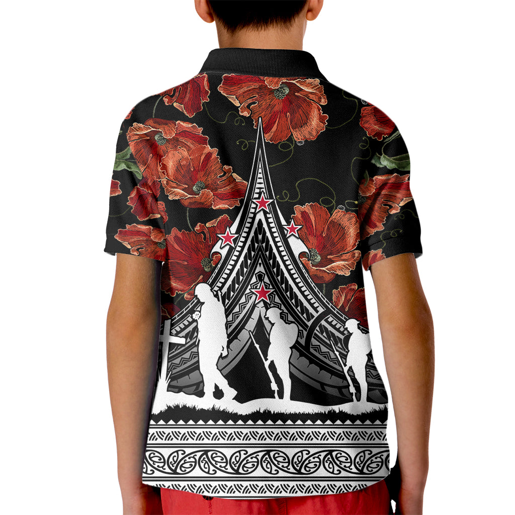 New Zealand ANZAC Day Kid Polo Shirt Poppy With Polynesian Pattern - Wonder Print Shop