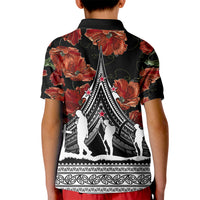 New Zealand ANZAC Day Kid Polo Shirt Poppy With Polynesian Pattern - Wonder Print Shop