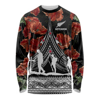 New Zealand ANZAC Day Long Sleeve Shirt Poppy With Polynesian Pattern - Wonder Print Shop