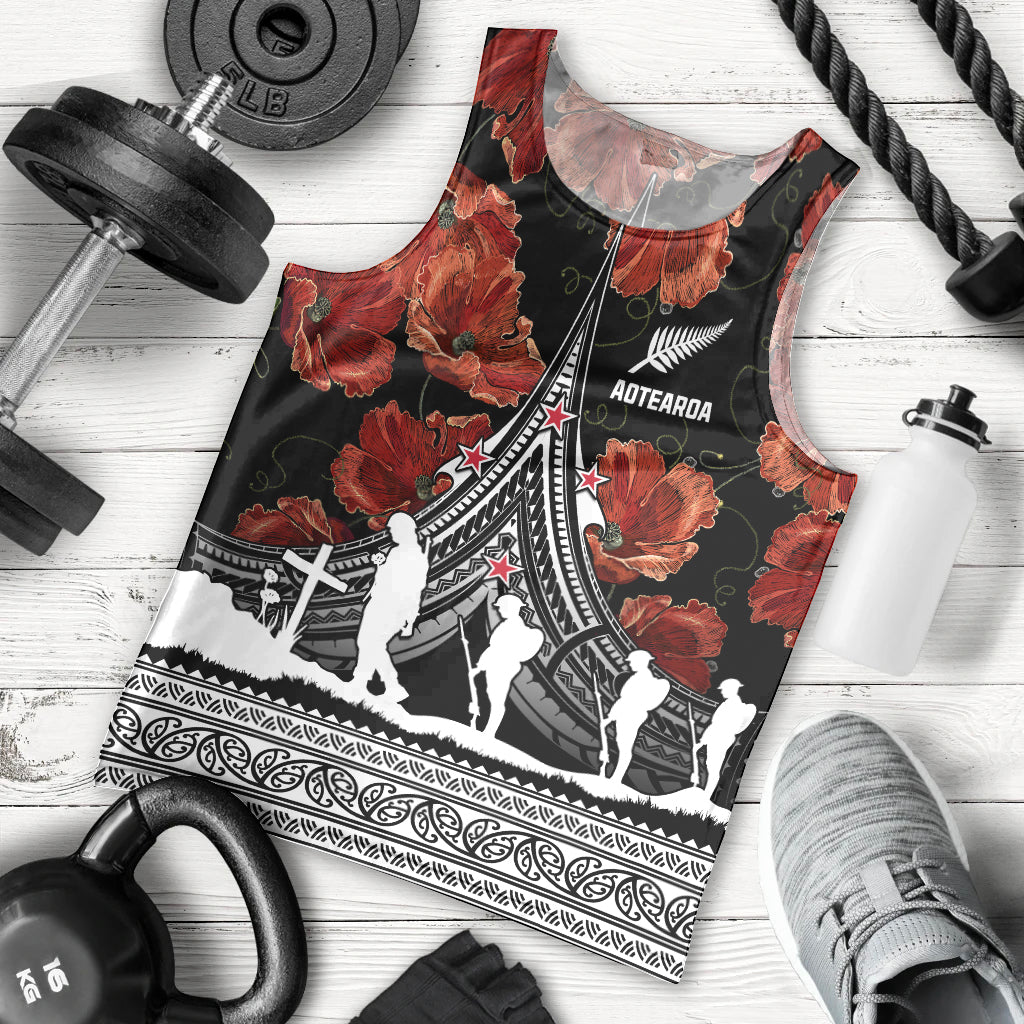 New Zealand ANZAC Day Men Tank Top Poppy With Polynesian Pattern - Wonder Print Shop