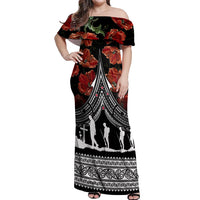New Zealand ANZAC Day Off Shoulder Maxi Dress Poppy With Polynesian Pattern - Wonder Print Shop