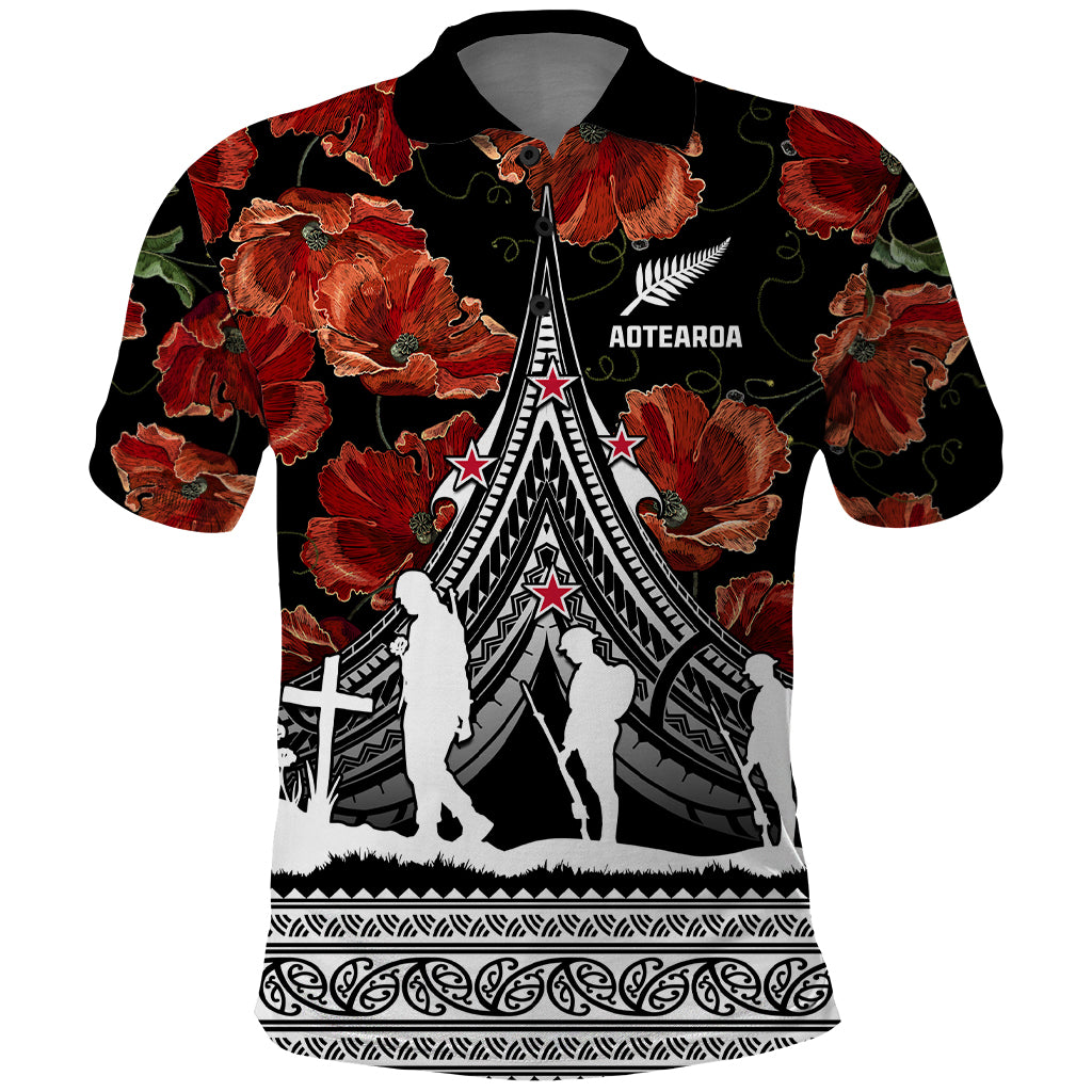 New Zealand ANZAC Day Polo Shirt Poppy With Polynesian Pattern - Wonder Print Shop