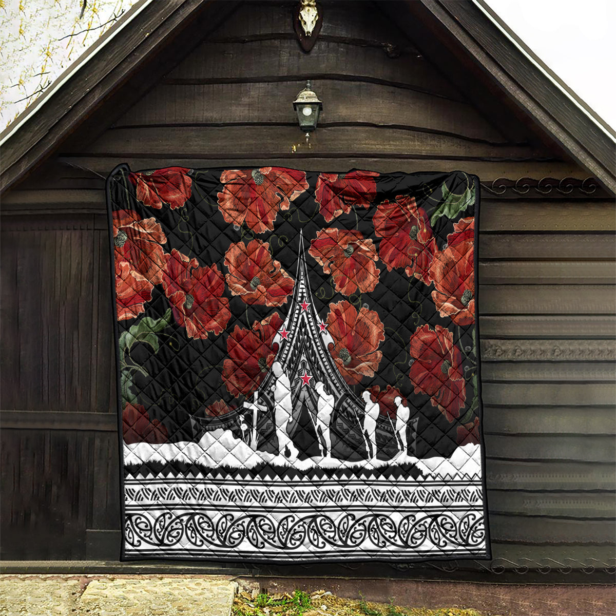 New Zealand ANZAC Day Quilt Poppy With Polynesian Pattern - Wonder Print Shop