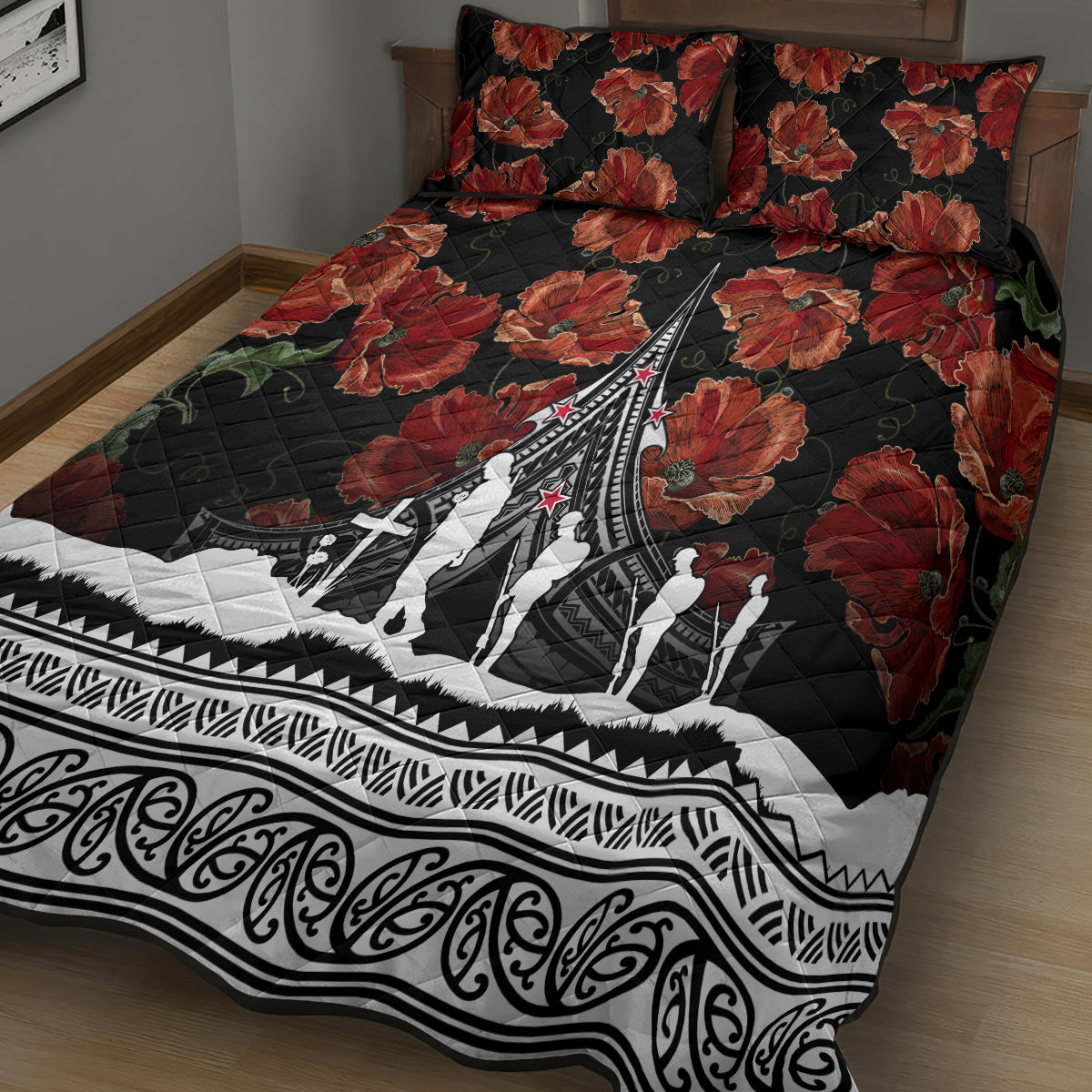 New Zealand ANZAC Day Quilt Bed Set Poppy With Polynesian Pattern - Wonder Print Shop