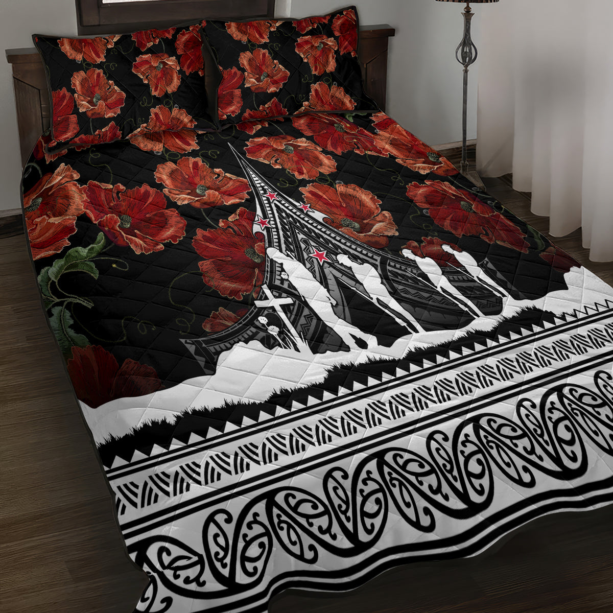 New Zealand ANZAC Day Quilt Bed Set Poppy With Polynesian Pattern - Wonder Print Shop
