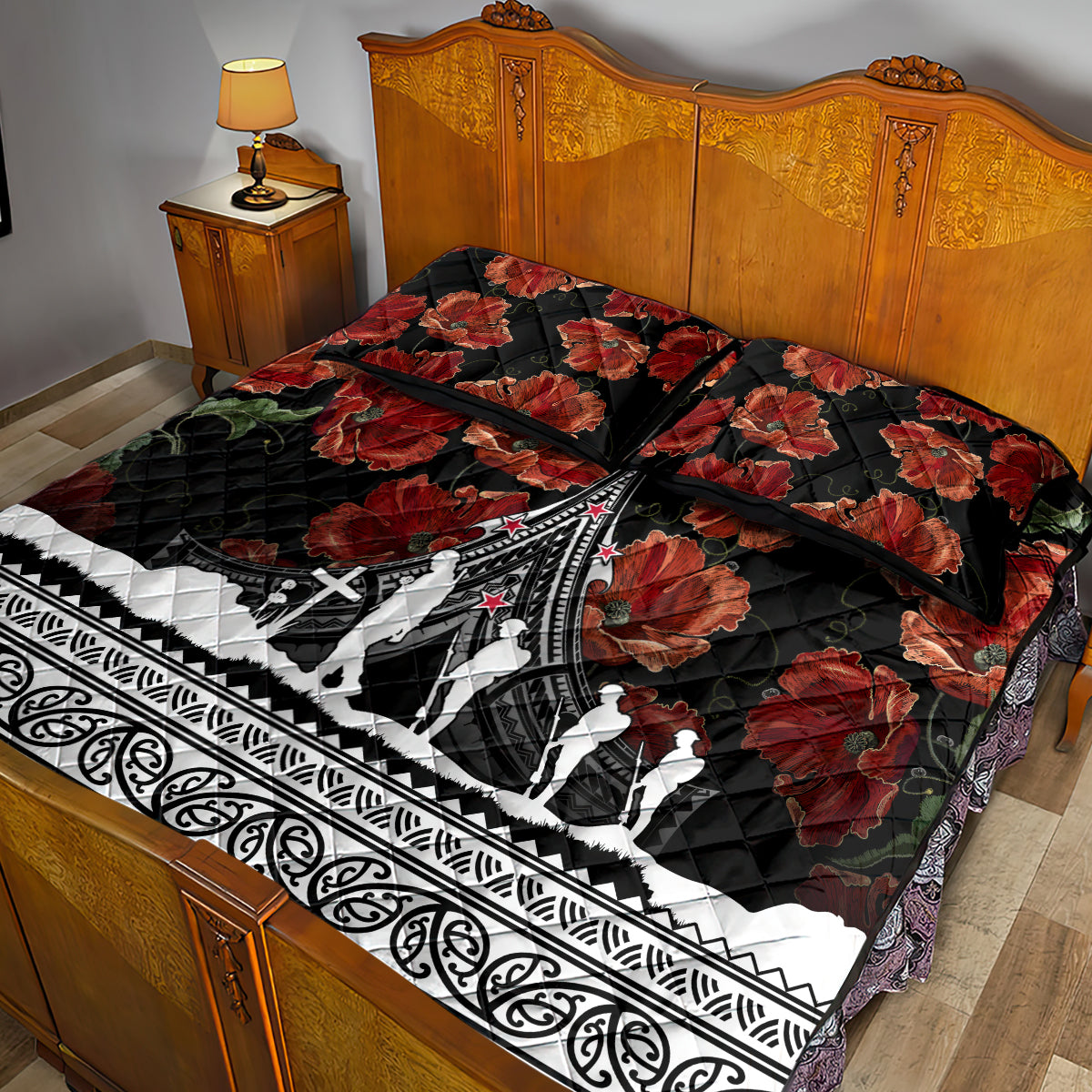 New Zealand ANZAC Day Quilt Bed Set Poppy With Polynesian Pattern - Wonder Print Shop