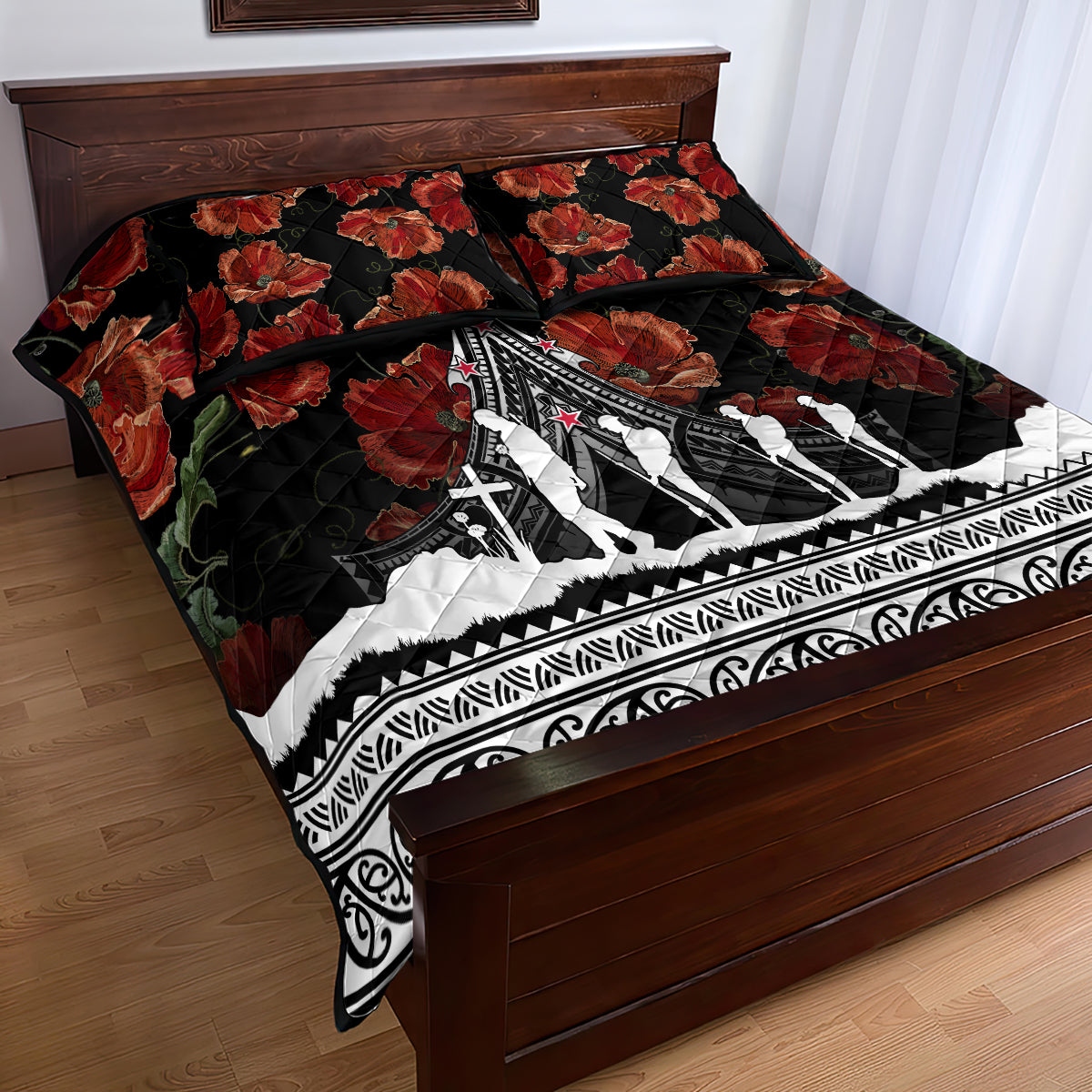 New Zealand ANZAC Day Quilt Bed Set Poppy With Polynesian Pattern - Wonder Print Shop
