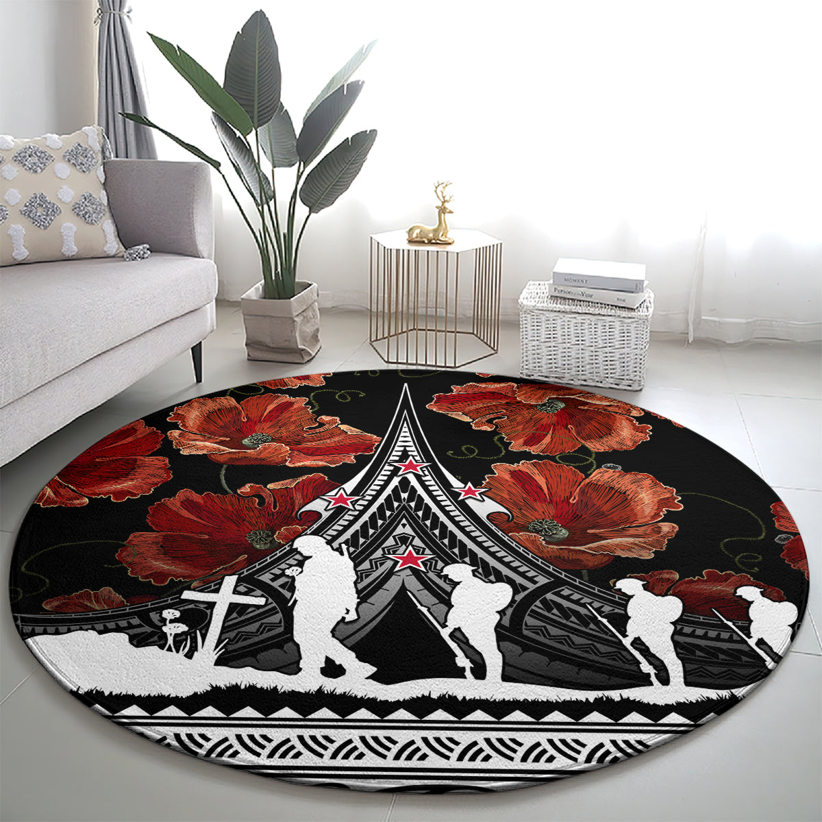 new-zealand-anzac-day-round-carpet-poppy-with-polynesian-pattern