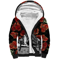 New Zealand ANZAC Day Sherpa Hoodie Poppy With Polynesian Pattern - Wonder Print Shop