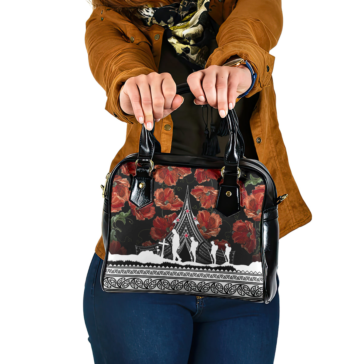 new-zealand-anzac-day-shoulder-handbag-poppy-with-polynesian-pattern