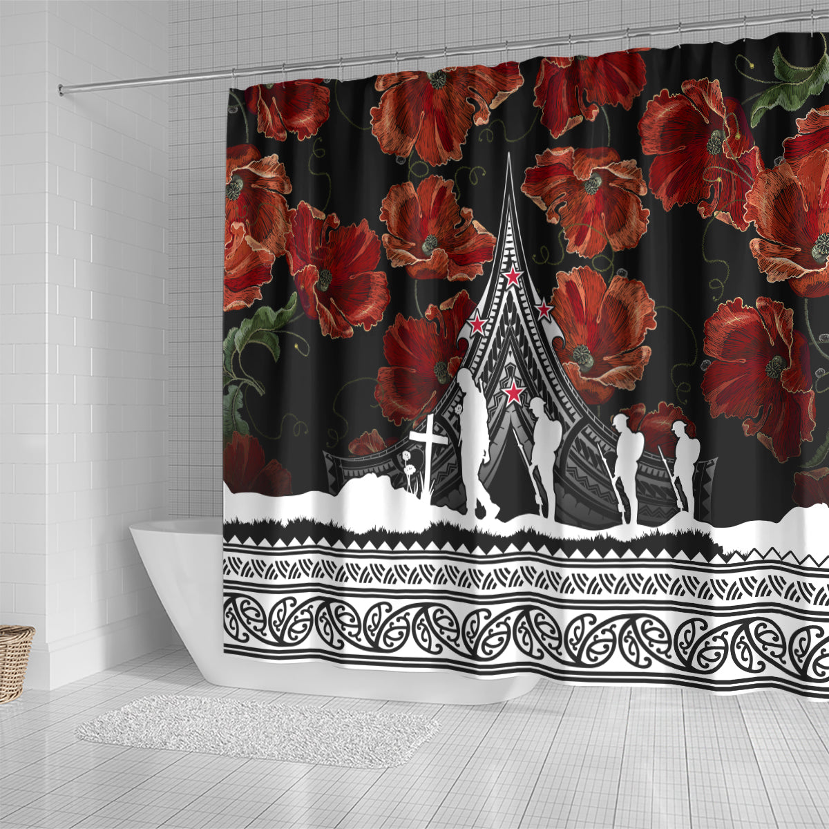 new-zealand-anzac-day-shower-curtain-poppy-with-polynesian-pattern
