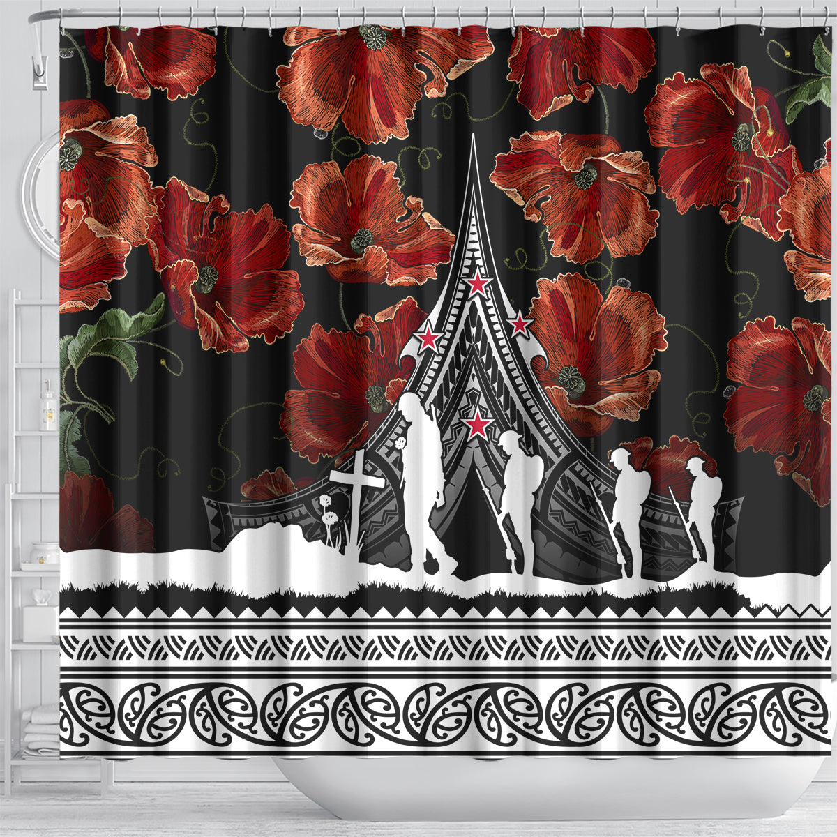 new-zealand-anzac-day-shower-curtain-poppy-with-polynesian-pattern