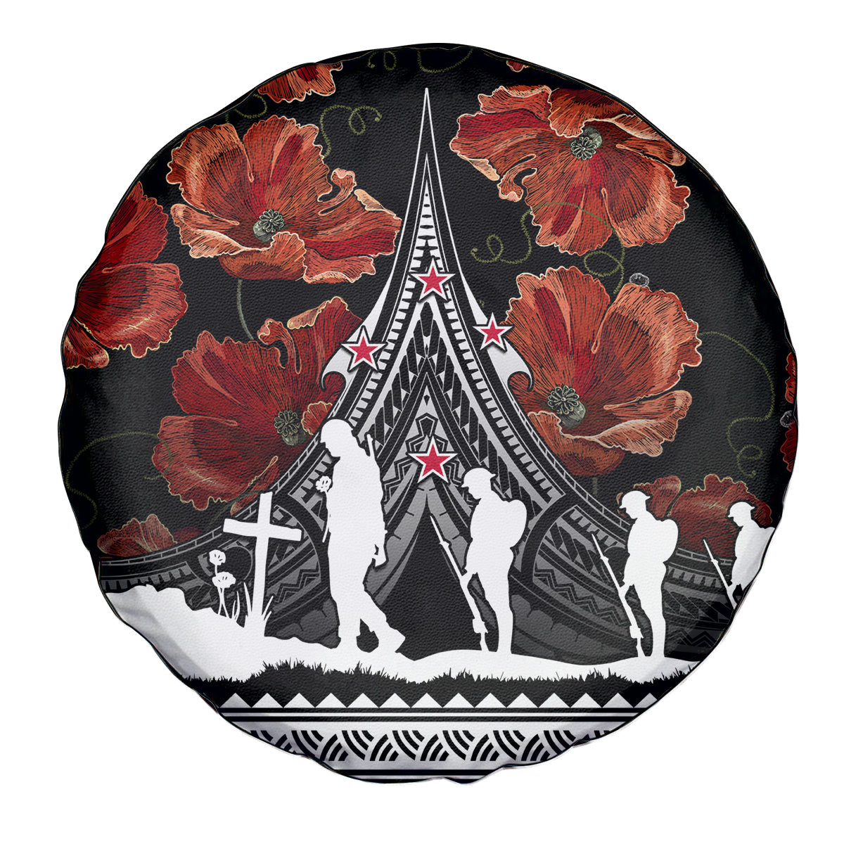 New Zealand ANZAC Day Spare Tire Cover Poppy With Polynesian Pattern - Wonder Print Shop