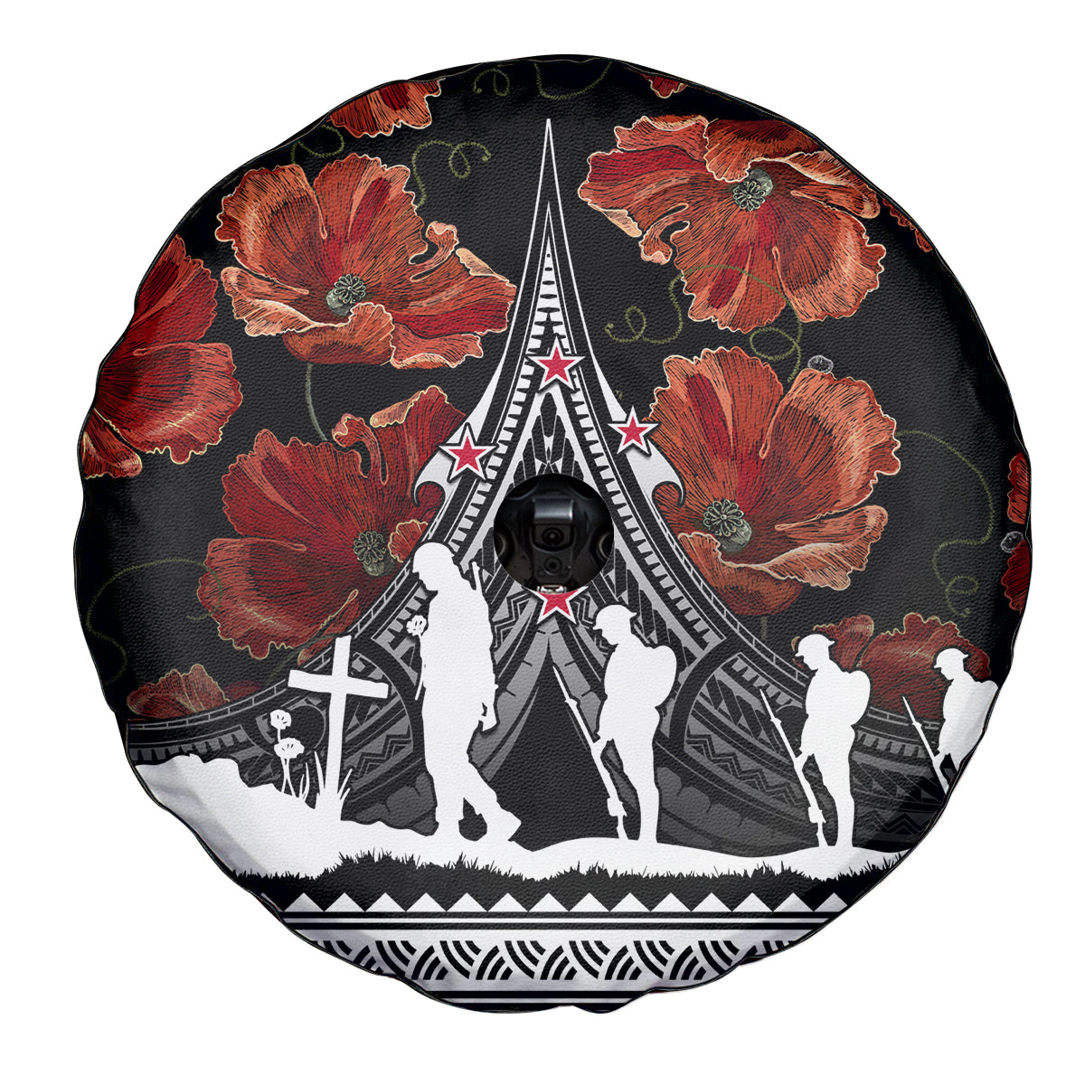 New Zealand ANZAC Day Spare Tire Cover Poppy With Polynesian Pattern - Wonder Print Shop