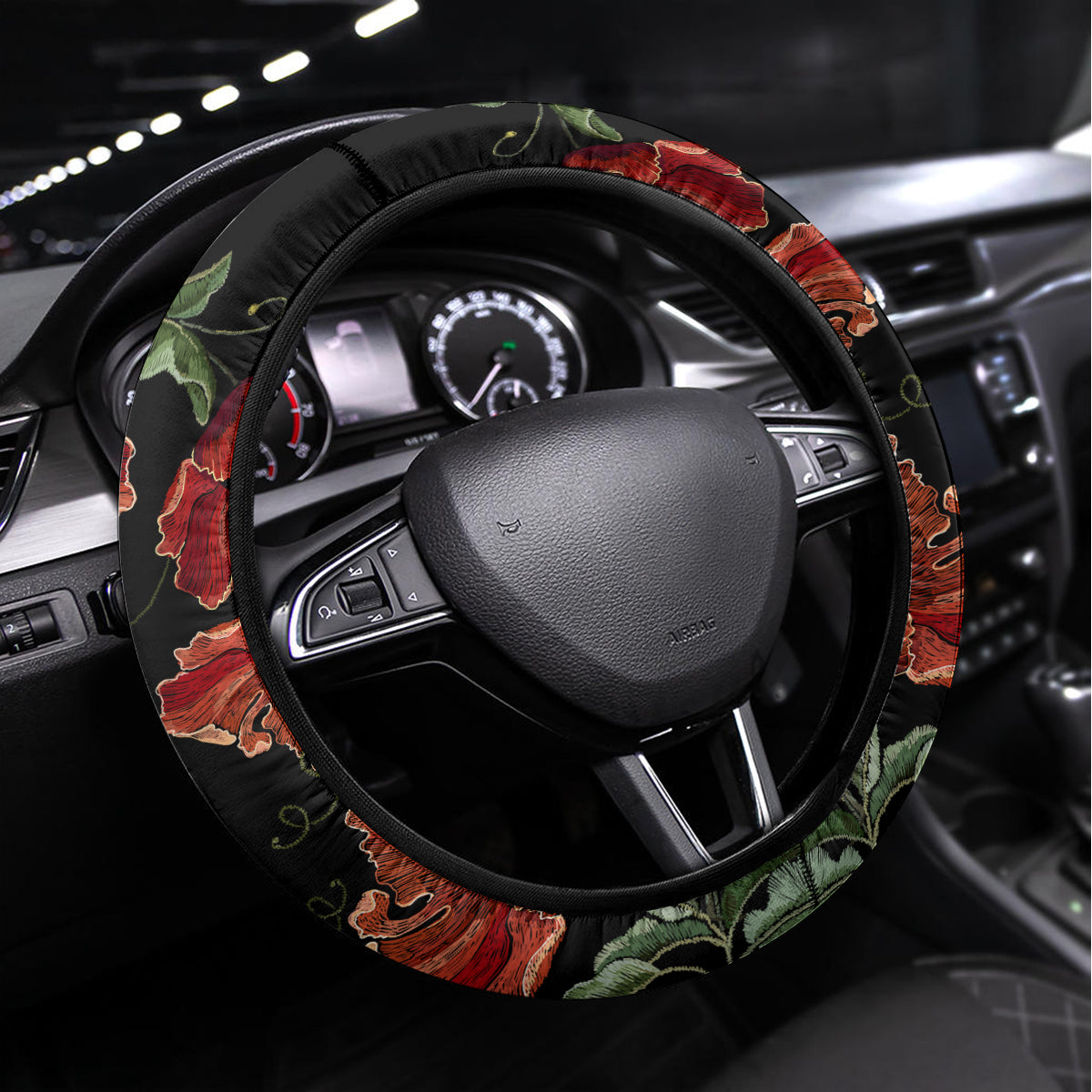 New Zealand ANZAC Day Steering Wheel Cover Poppy With Polynesian Pattern - Wonder Print Shop