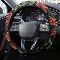 New Zealand ANZAC Day Steering Wheel Cover Poppy With Polynesian Pattern - Wonder Print Shop