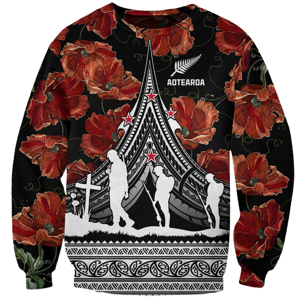 New Zealand ANZAC Day Sweatshirt Poppy With Polynesian Pattern - Wonder Print Shop