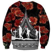 New Zealand ANZAC Day Sweatshirt Poppy With Polynesian Pattern - Wonder Print Shop