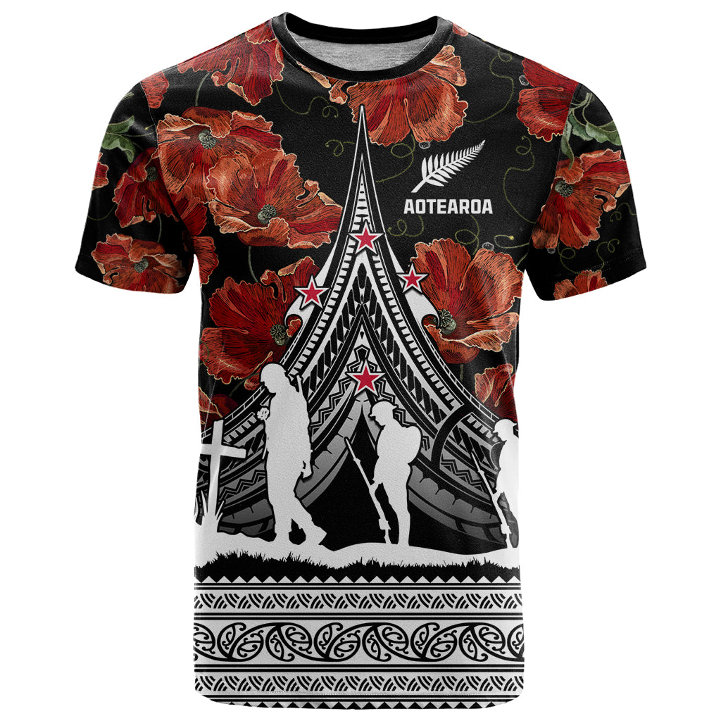 New Zealand ANZAC Day T Shirt Poppy With Polynesian Pattern - Wonder Print Shop