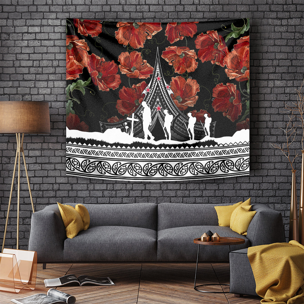 New Zealand ANZAC Day Tapestry Poppy With Polynesian Pattern - Wonder Print Shop