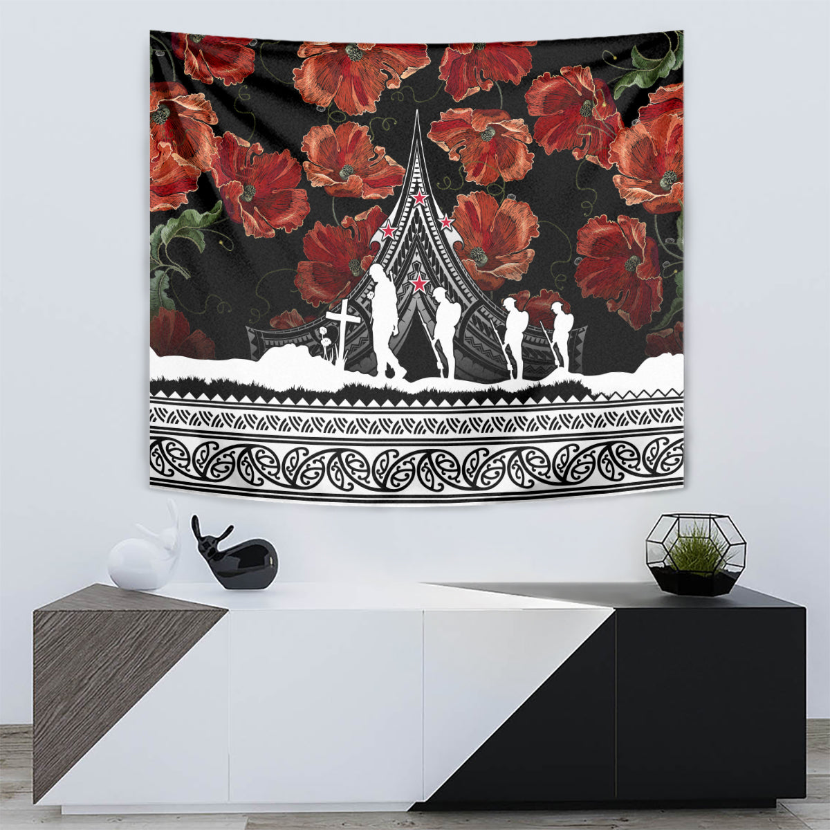 New Zealand ANZAC Day Tapestry Poppy With Polynesian Pattern - Wonder Print Shop
