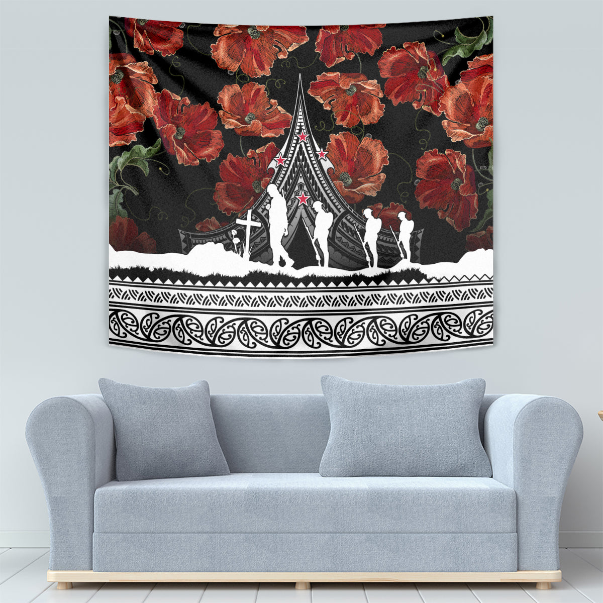 New Zealand ANZAC Day Tapestry Poppy With Polynesian Pattern - Wonder Print Shop