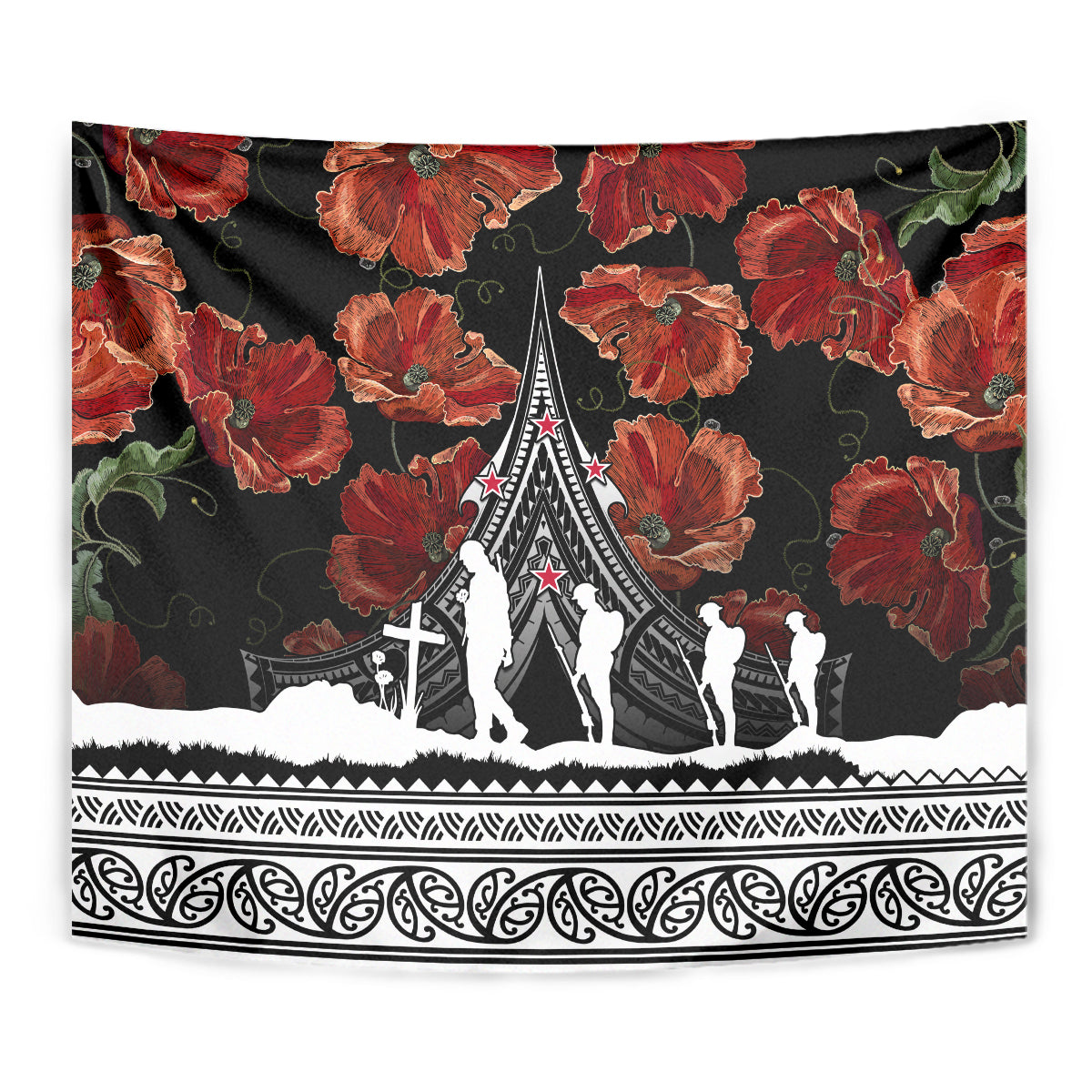 New Zealand ANZAC Day Tapestry Poppy With Polynesian Pattern - Wonder Print Shop