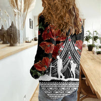 New Zealand ANZAC Day Women Casual Shirt Poppy With Polynesian Pattern - Wonder Print Shop