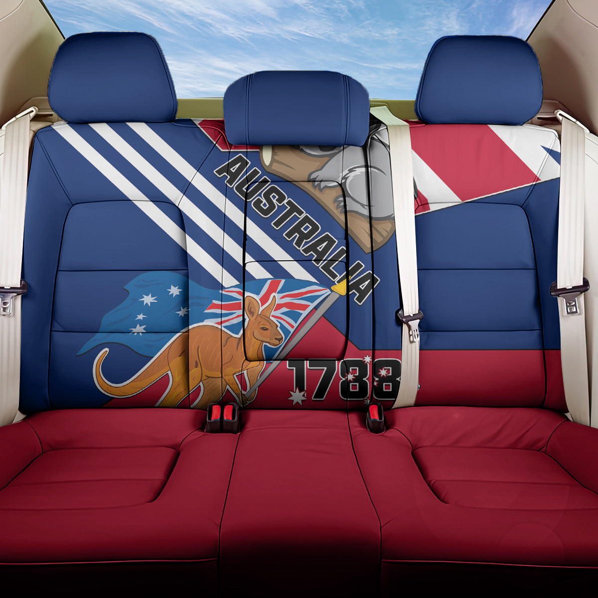Australia Day Kangaroo and Koala With Flag Back Car Seat Cover - Wonder Print Shop