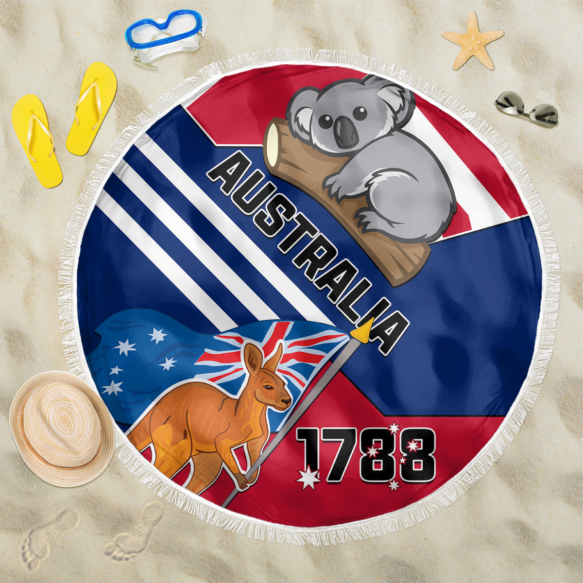 Australia Day Kangaroo and Koala With Flag Beach Blanket - Wonder Print Shop