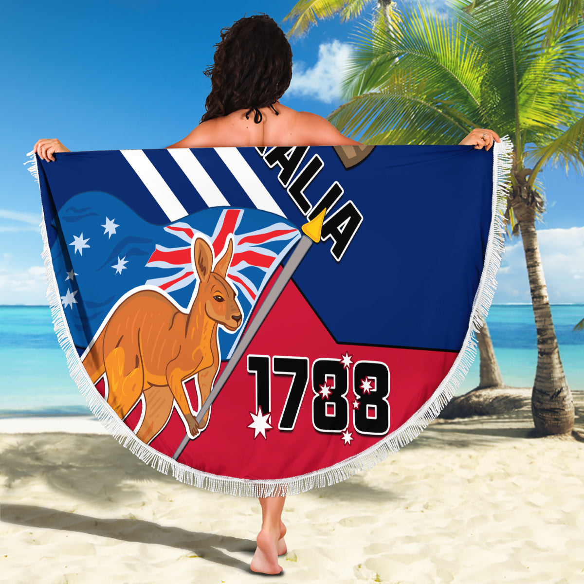 Australia Day Kangaroo and Koala With Flag Beach Blanket - Wonder Print Shop