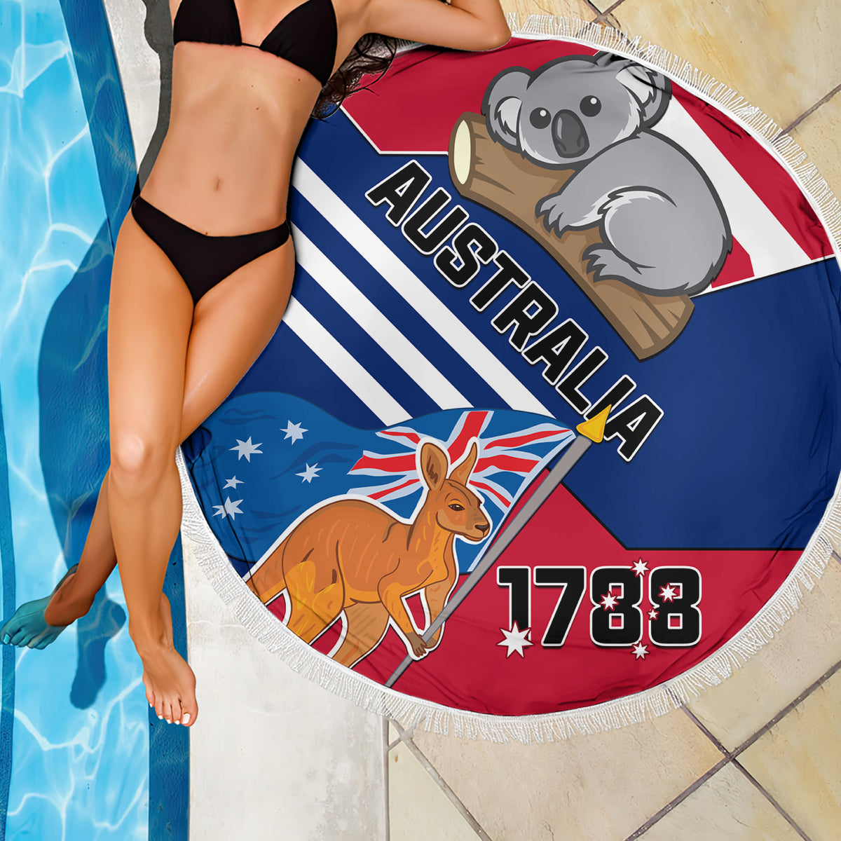Australia Day Kangaroo and Koala With Flag Beach Blanket - Wonder Print Shop