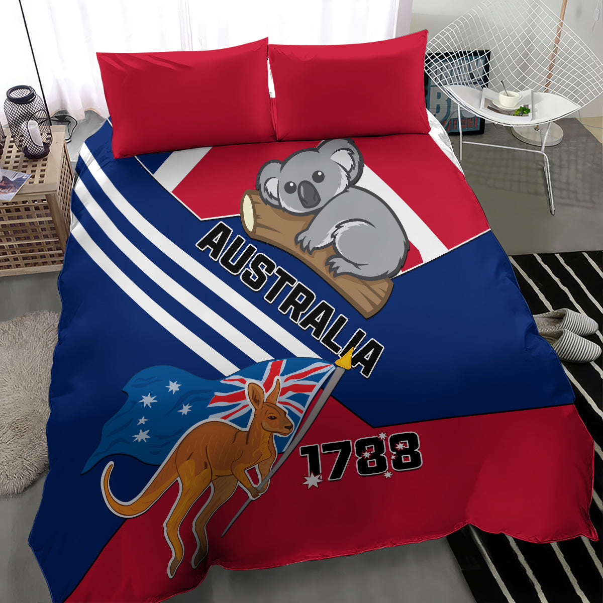 Australia Day Kangaroo and Koala With Flag Bedding Set - Wonder Print Shop