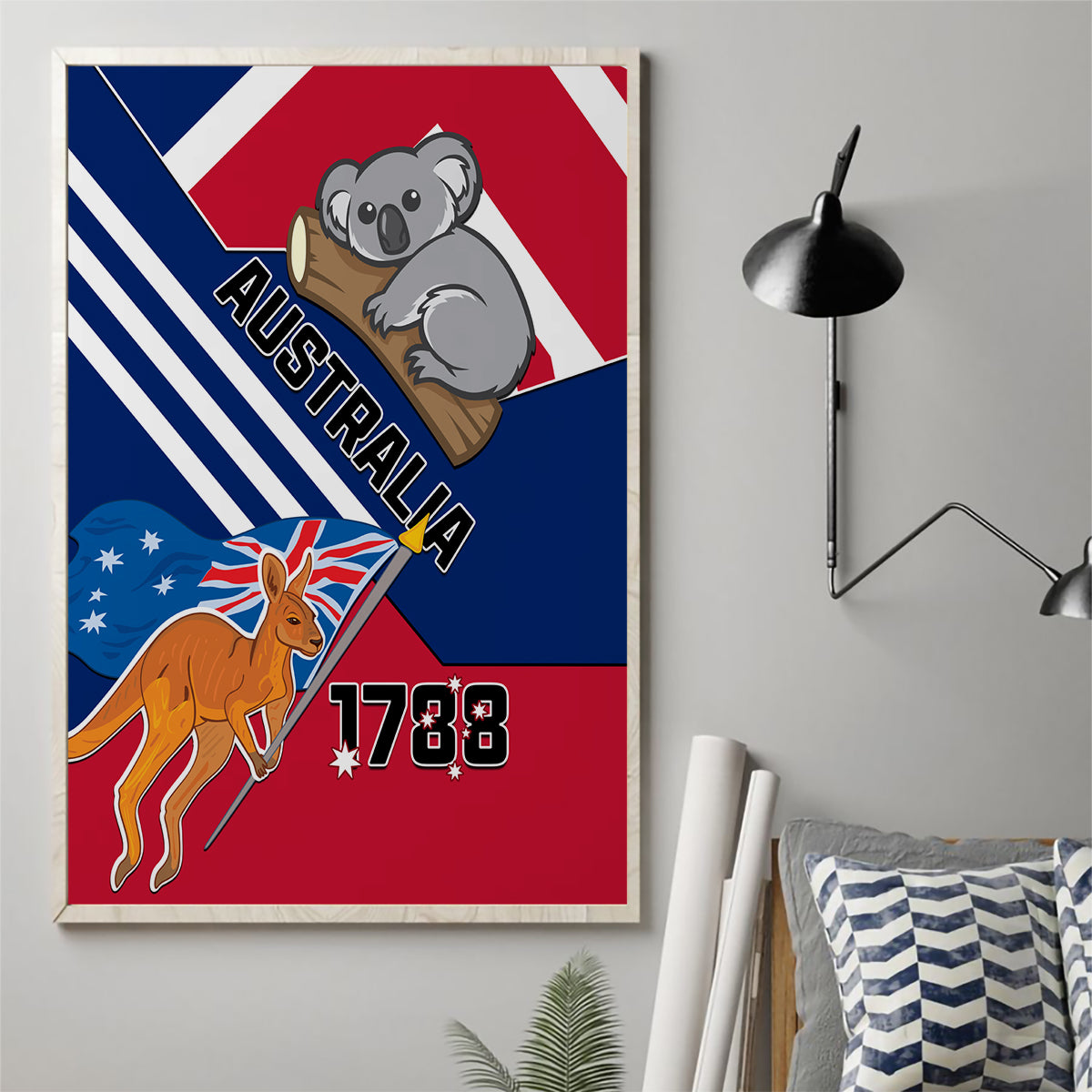 Australia Day Kangaroo and Koala With Flag Canvas Wall Art - Wonder Print Shop
