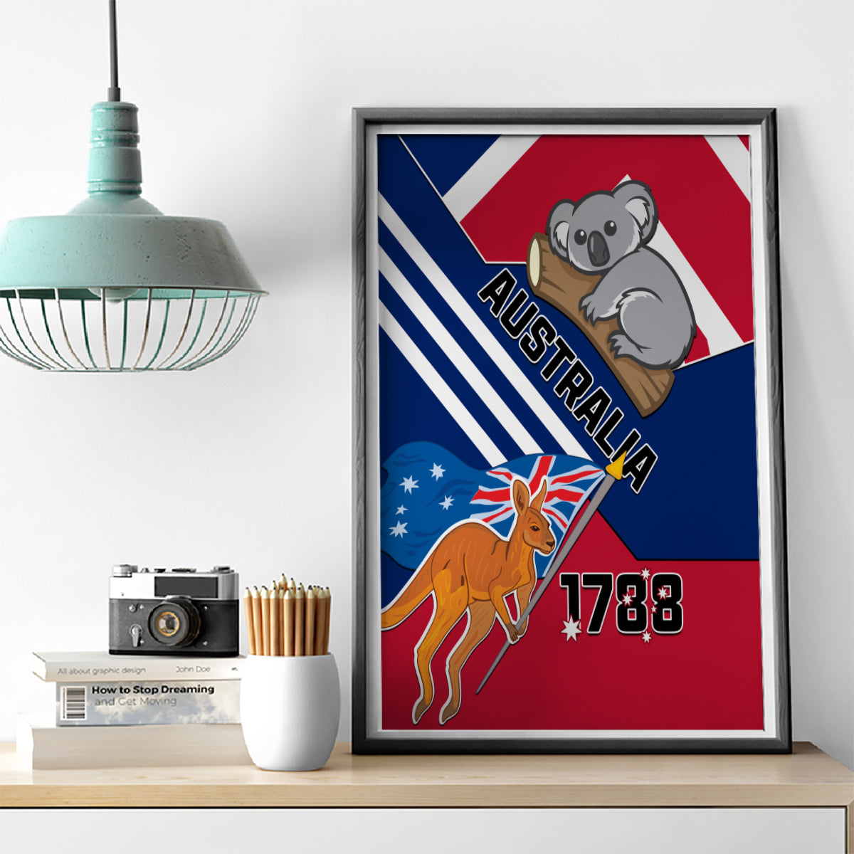 Australia Day Kangaroo and Koala With Flag Canvas Wall Art - Wonder Print Shop