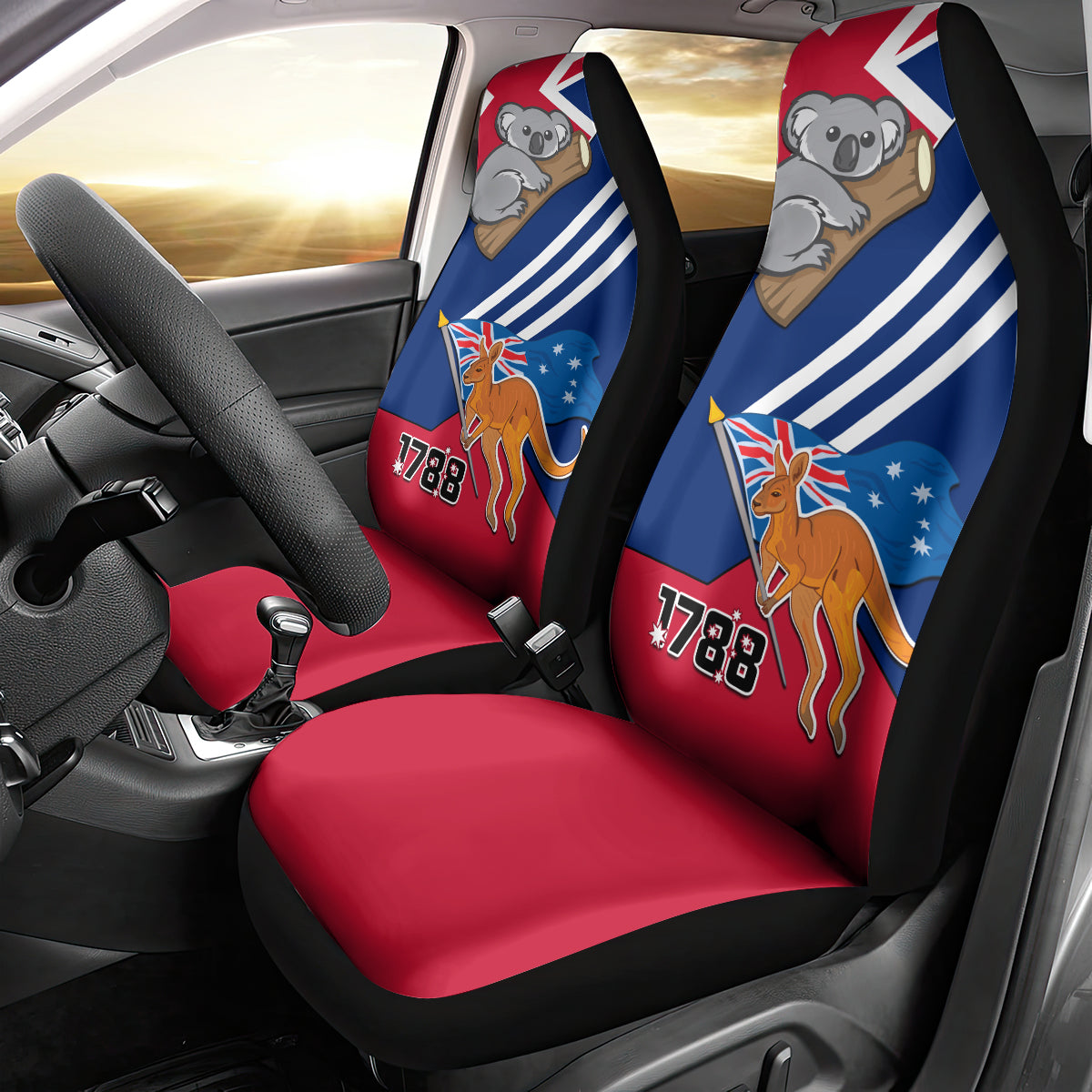 Australia Day Kangaroo and Koala With Flag Car Seat Cover - Wonder Print Shop