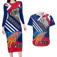 Australia Day Kangaroo and Koala With Flag Couples Matching Long Sleeve Bodycon Dress and Hawaiian Shirt - Wonder Print Shop