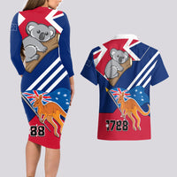 Australia Day Kangaroo and Koala With Flag Couples Matching Long Sleeve Bodycon Dress and Hawaiian Shirt - Wonder Print Shop