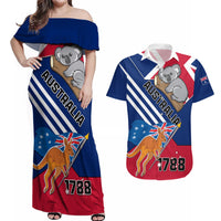 Australia Day Kangaroo and Koala With Flag Couples Matching Off Shoulder Maxi Dress and Hawaiian Shirt - Wonder Print Shop