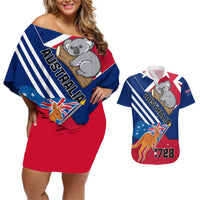 Australia Day Kangaroo and Koala With Flag Couples Matching Off Shoulder Short Dress and Hawaiian Shirt - Wonder Print Shop