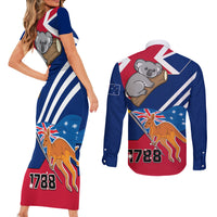 Australia Day Kangaroo and Koala With Flag Couples Matching Short Sleeve Bodycon Dress and Long Sleeve Button Shirt - Wonder Print Shop