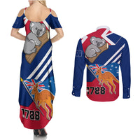 Australia Day Kangaroo and Koala With Flag Couples Matching Summer Maxi Dress and Long Sleeve Button Shirt - Wonder Print Shop