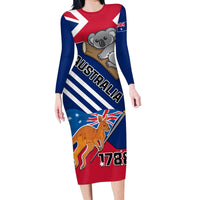 Australia Day Kangaroo and Koala With Flag Family Matching Long Sleeve Bodycon Dress and Hawaiian Shirt - Wonder Print Shop