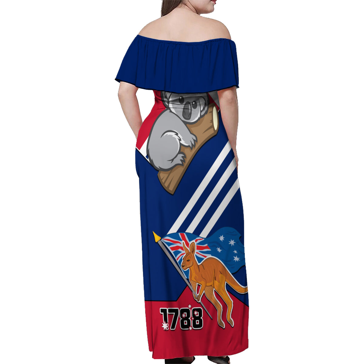 Australia Day Kangaroo and Koala With Flag Family Matching Off Shoulder Maxi Dress and Hawaiian Shirt - Wonder Print Shop