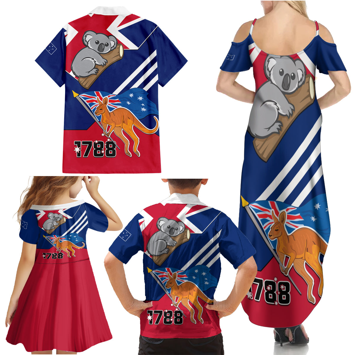 Australia Day Kangaroo and Koala With Flag Family Matching Summer Maxi Dress and Hawaiian Shirt - Wonder Print Shop