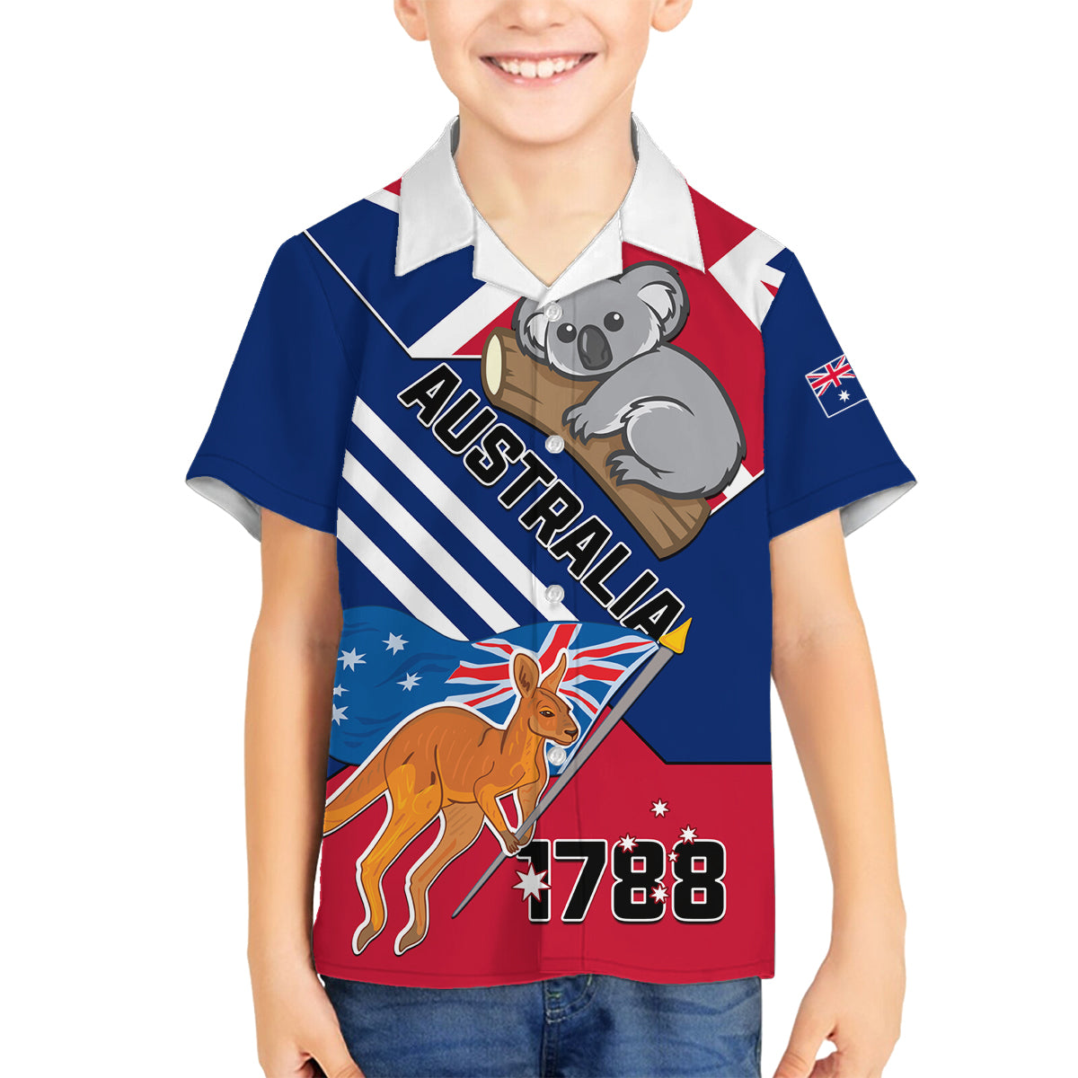 Australia Day Kangaroo and Koala With Flag Family Matching Tank Maxi Dress and Hawaiian Shirt - Wonder Print Shop