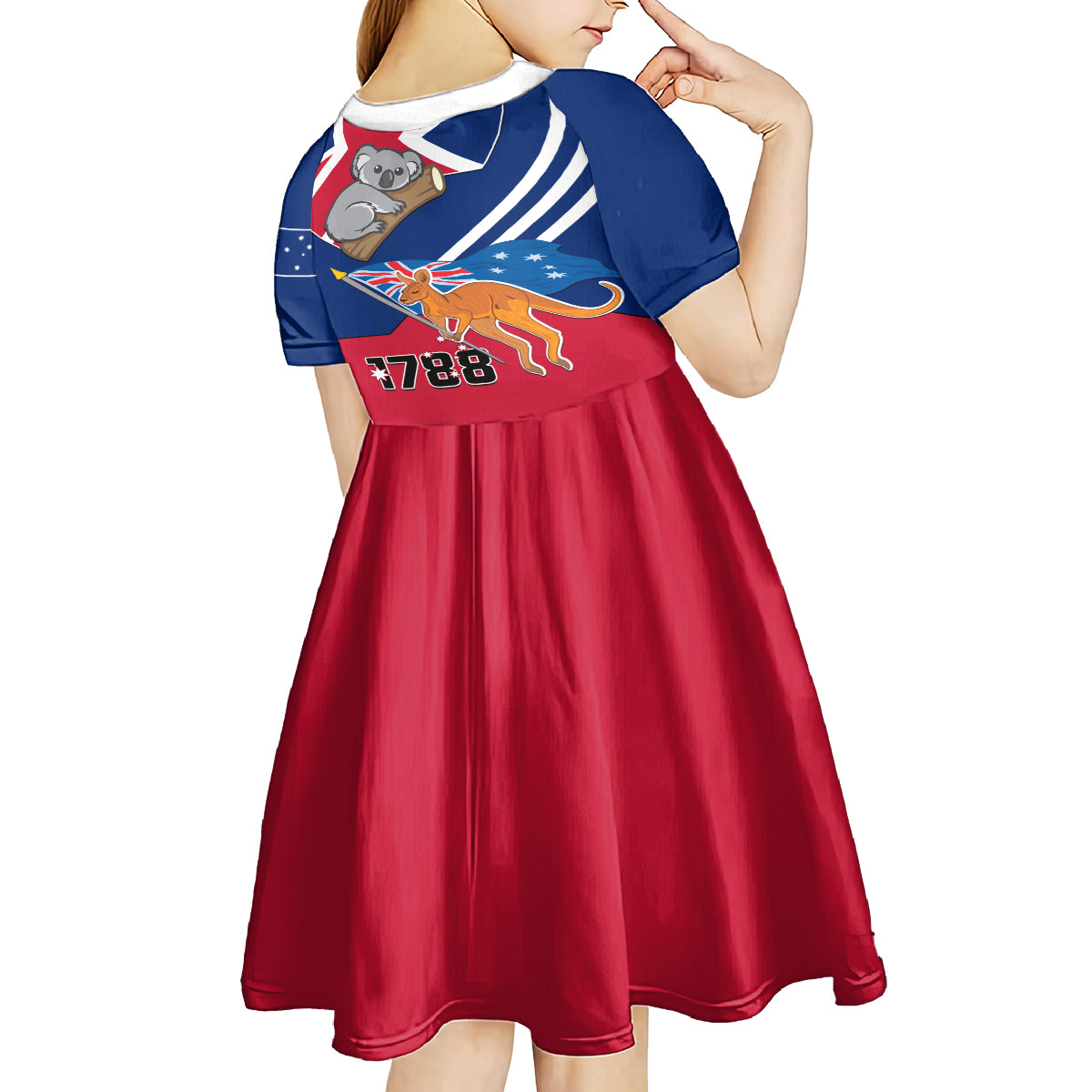 Australia Day Kangaroo and Koala With Flag Kid Short Sleeve Dress - Wonder Print Shop