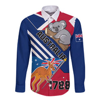 Australia Day Kangaroo and Koala With Flag Long Sleeve Button Shirt - Wonder Print Shop